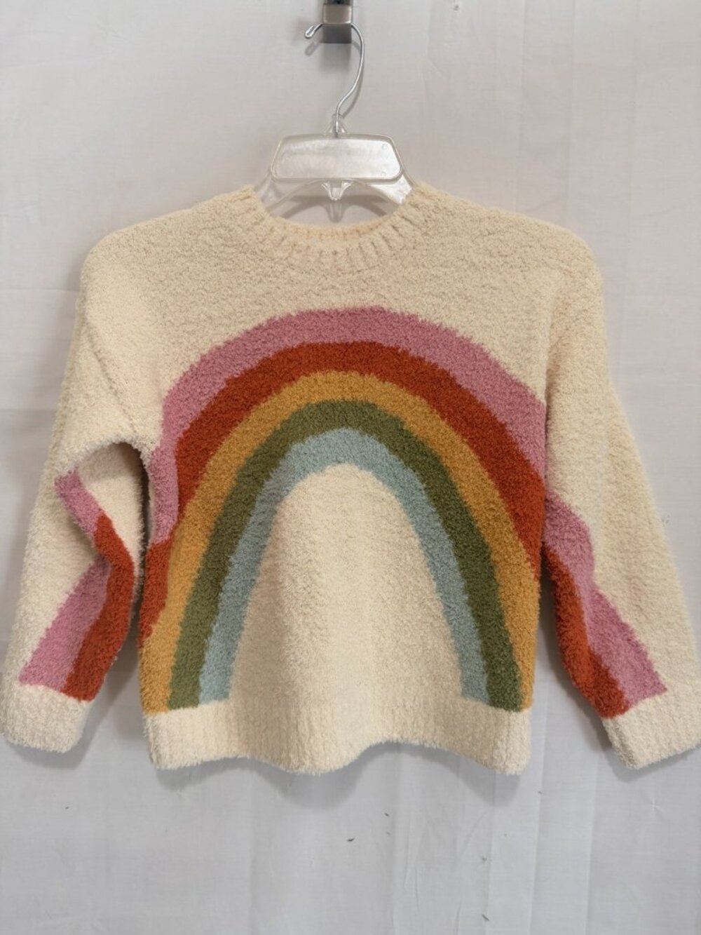 Hanna Andersson Girls Fleece Marshmallow Rainbow Graphic Sweatshirt Cream 8